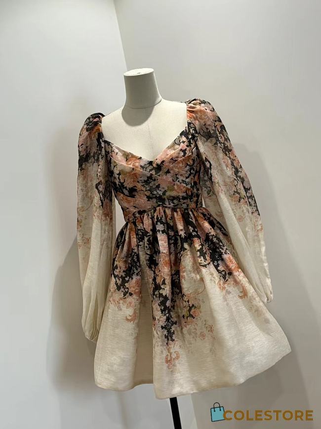  Zimmermann Floral Print Mini Dress with Puffed Sleeves - 1