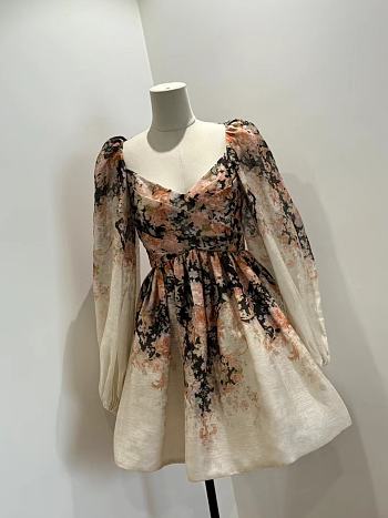  Zimmermann Floral Print Mini Dress with Puffed Sleeves
