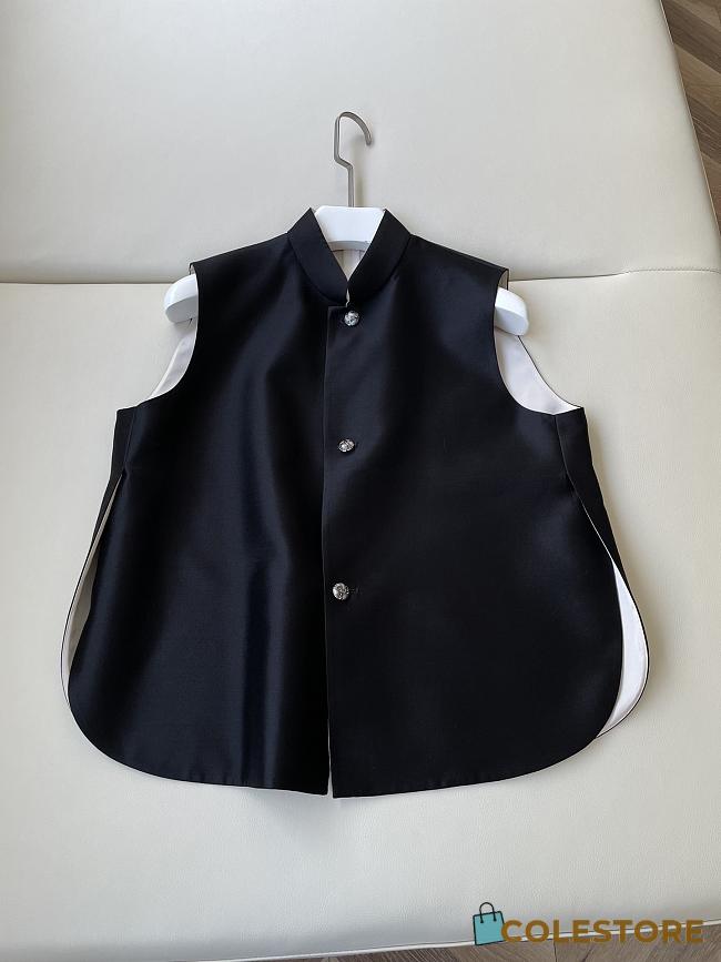 Sleeveless Satin Vest with a Mandarin Collar - 1