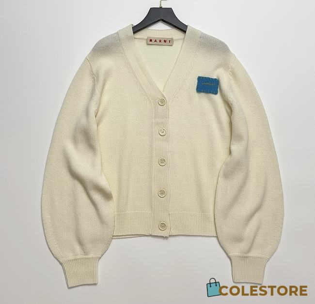 Marni Cardigan with a Blue Patch White  - 1