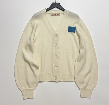 Marni Cardigan with a Blue Patch White 