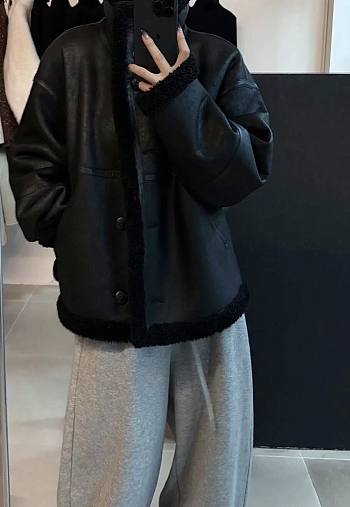 Bottega Veneta Shearling Jacket Black/ Brown