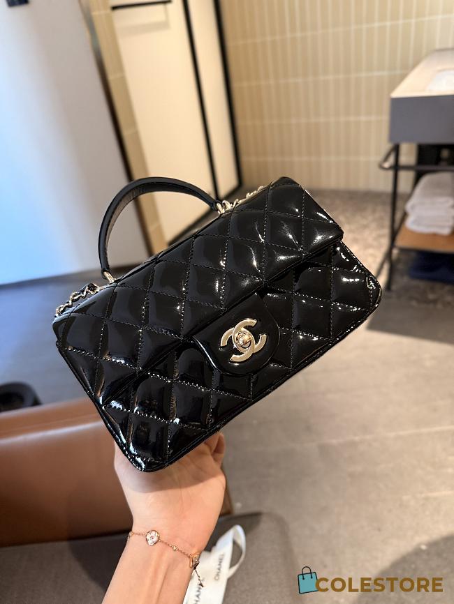 Colestore Chanel Mini Flap Bag Handle Shiny Black 20 x 12 x 6 cm - 1