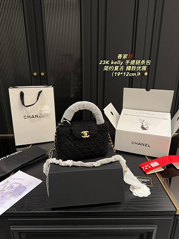 Colestore Chanel Mini Kelly Bag Black Fur 19 x 12 cm