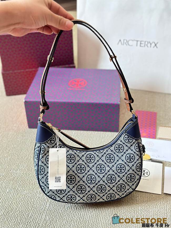Colestore Tory Burch T Monogram Crescent Bag Blue 25 x 13 cm - 1