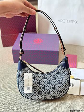 Colestore Tory Burch T Monogram Crescent Bag Blue 25 x 13 cm