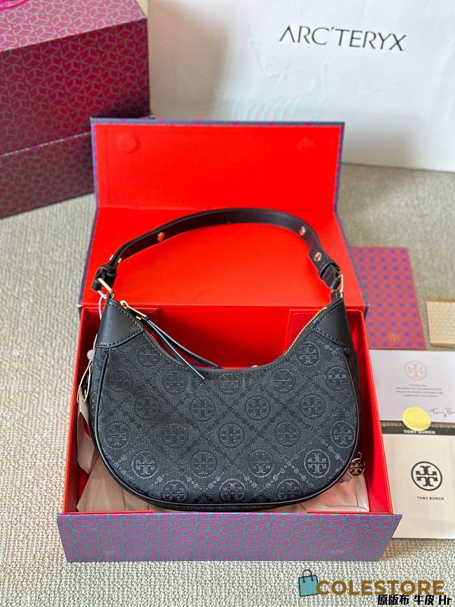 Colestore Tory Burch T Monogram Crescent Bag Black 25 x 13 cm - 1