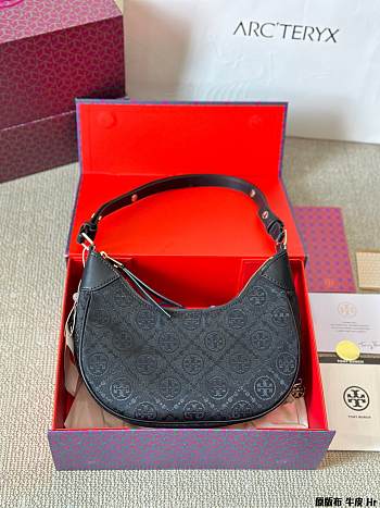 Colestore Tory Burch T Monogram Crescent Bag Black 25 x 13 cm