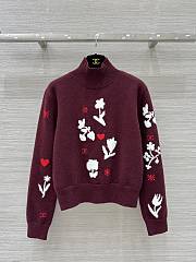 Colestore Chanel Knit Sweater with Floral Motif Red - 2