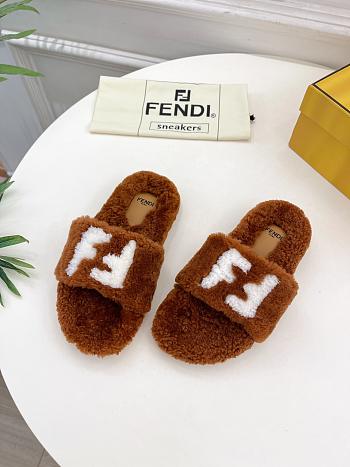 Colestore Fendi FF Slippers Fur Brown