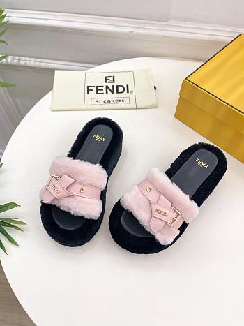 Colestore Fendi Shearling High Slides Pink