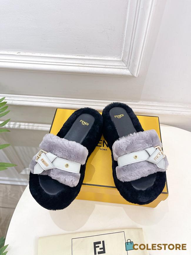 Colestore Fendi Shearling High Slides Grey  - 1