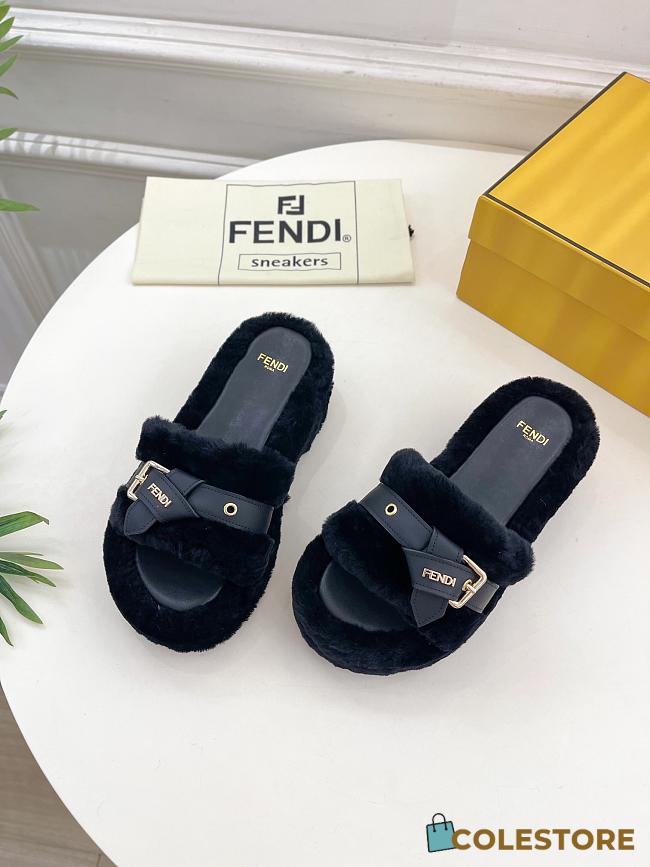 Colestore Fendi Shearling High Slides Black - 1