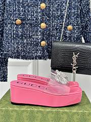 Colestore Gucci Crystal-Embellished Transparent High Slides Pink - 3