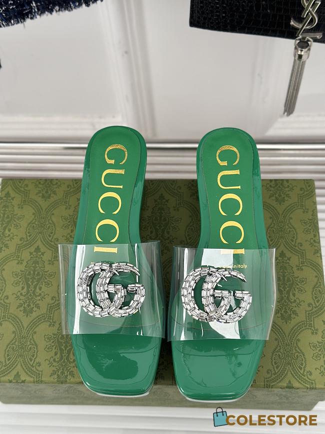 Colestore Gucci Crystal-Embellished Transparent High Slides Green - 1