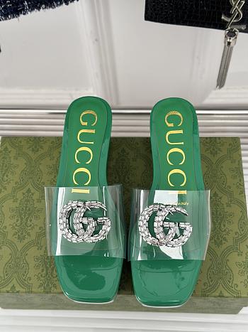 Colestore Gucci Crystal-Embellished Transparent High Slides Green