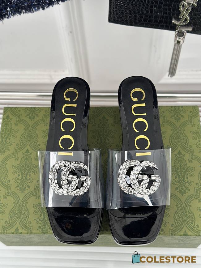 Colestore Gucci Crystal-Embellished High Slides Black - 1