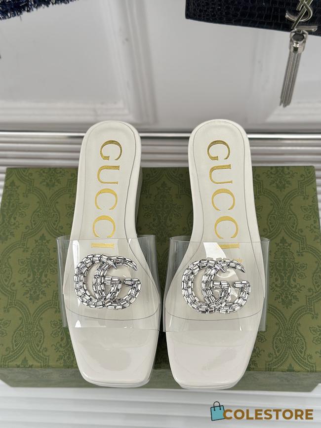 Colestore Gucci Crystal-Embellished Transparent High Slides White - 1