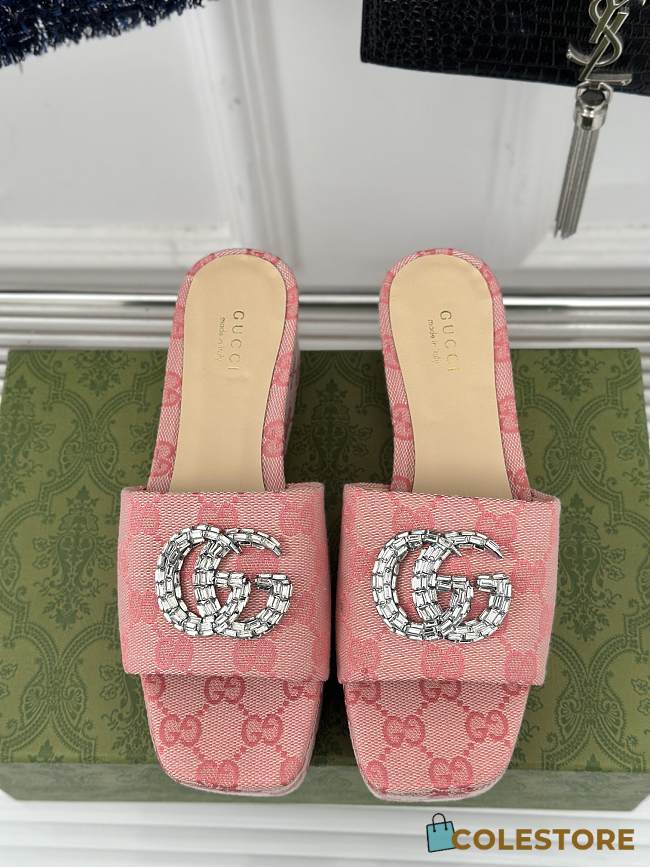 Colestore Gucci CC Crystal-Embellished High Slides Pink - 1