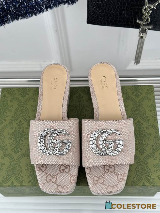 Colestore Gucci CC Crystal-Embellished High Slides Beige - 1