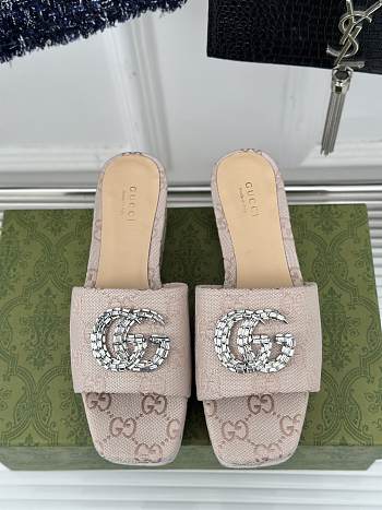 Colestore Gucci CC Crystal-Embellished High Slides Beige