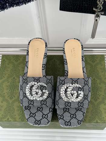 Colestore Gucci CC Crystal-Embellished High Slides Grey