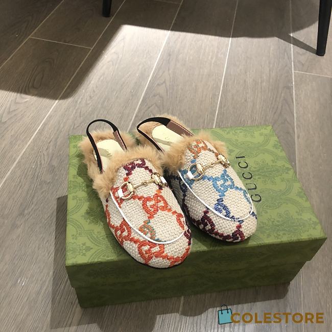 Colestore Kid Shoes Gucci Loafer With Fur Multi Color Size 24 - 35 - 1