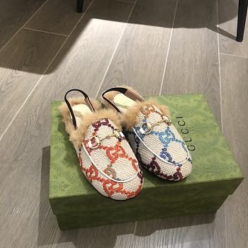 Colestore Kid Shoes Gucci Loafer With Fur Multi Color Size 24 - 35