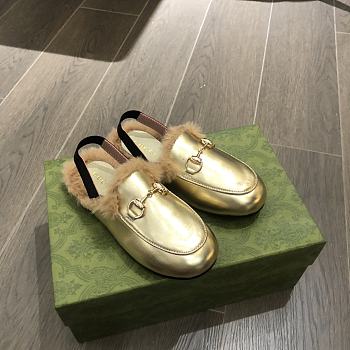 Colestore Kid Shoes Gucci Loafer With Fur Gold Size 24 - 35