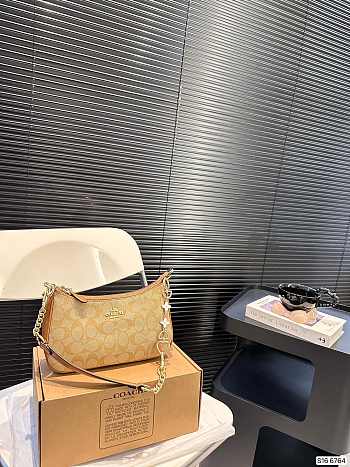 Colestore Coach Teri Shoulder Bag C Logo In Brown With Brown Handle 24 x 13 cm