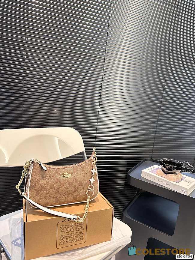 Colestore Coach Teri Shoulder Bag C Logo In Chocolate With White Handle 24 x 13 cm - 1