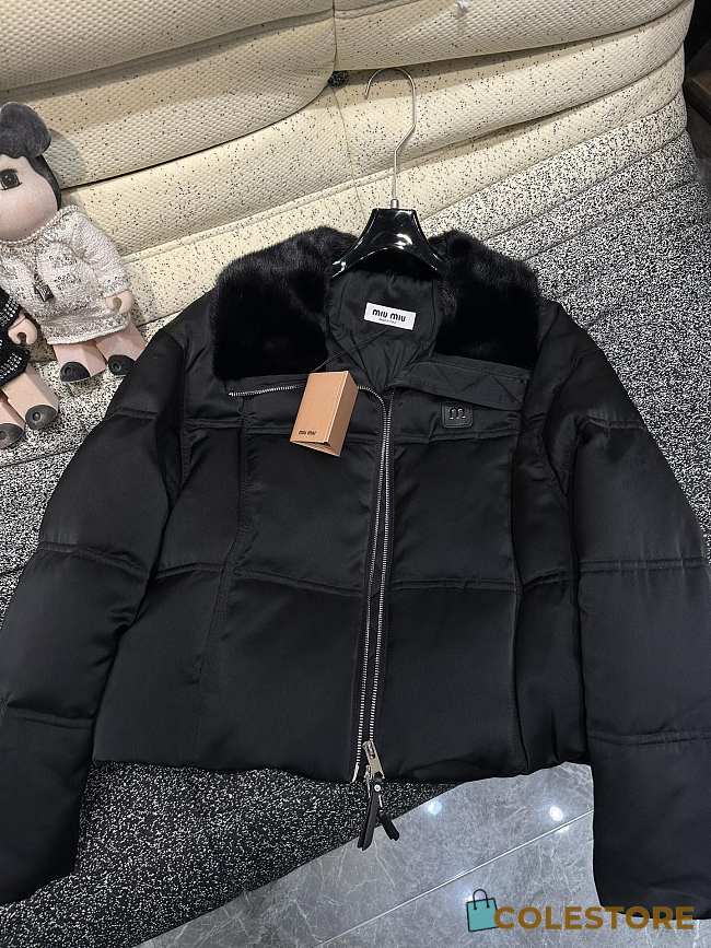Colestore Miu Miu Puff Black Coat With Fur Collar For Winter - 1