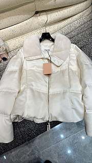 Colestore Miu Miu White Coat Feather With Fur Collar For Winter - 1