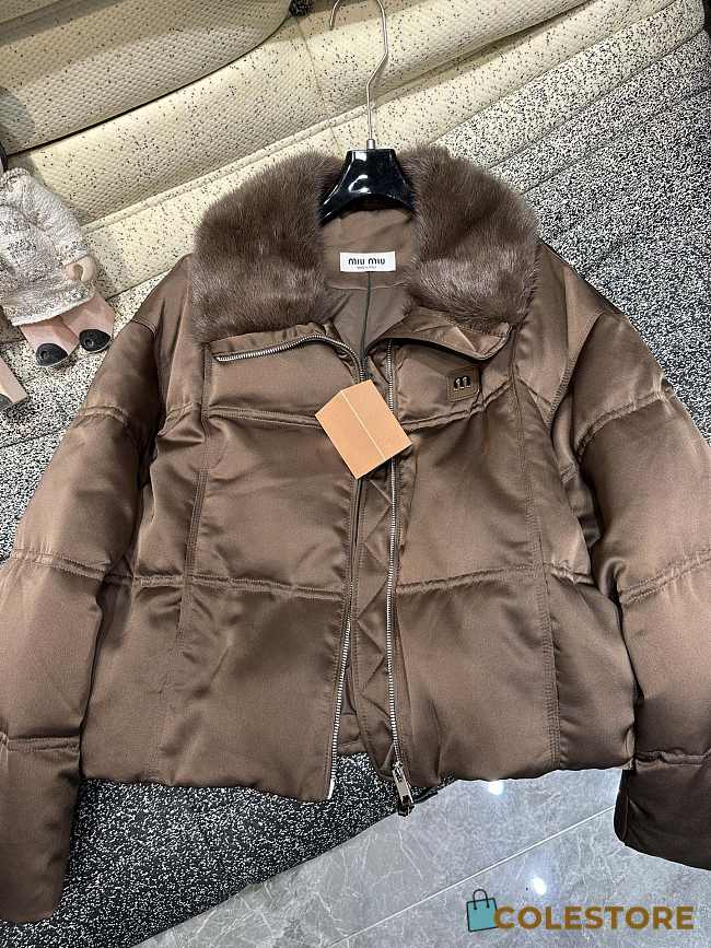 Colestore Miu Miu Puff Brown Coat With Fur Collar For Winter - 1