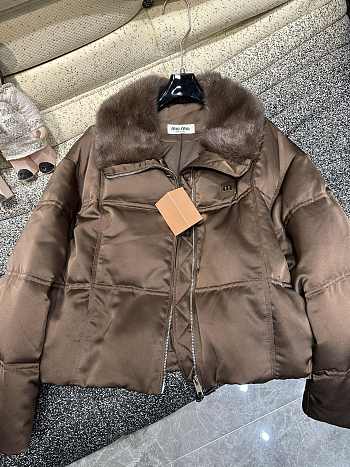 Colestore Miu Miu Puff Brown Coat With Fur Collar For Winter