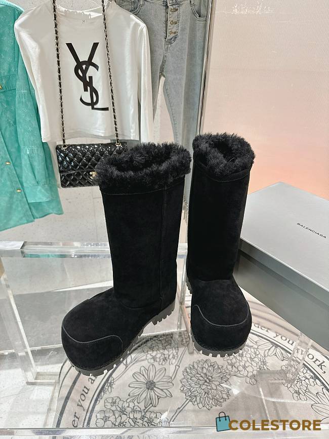 Colestore Balenciaga Suede With Fur High Boots Black - 1