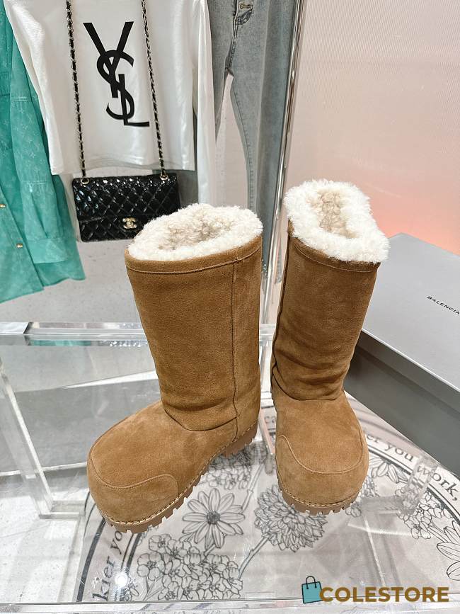 Colestore Balenciaga Suede With Fur High Boots Brown - 1