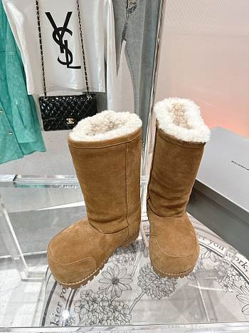 Colestore Balenciaga Suede With Fur High Boots Brown