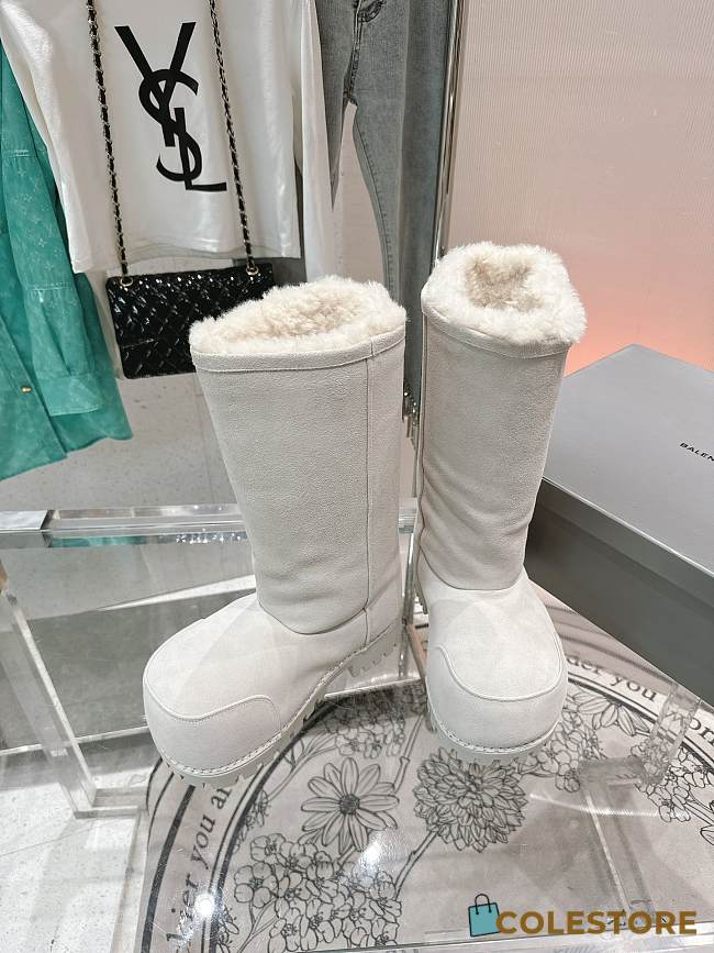 Colestore Balenciaga Suede With Fur High Boots White - 1