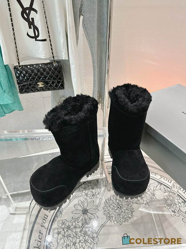 Colestore Balenciaga Suede With Fur Medium Boots Black - 1