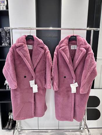 Colestore Max Mara Taddy Fur Long Coat Pink