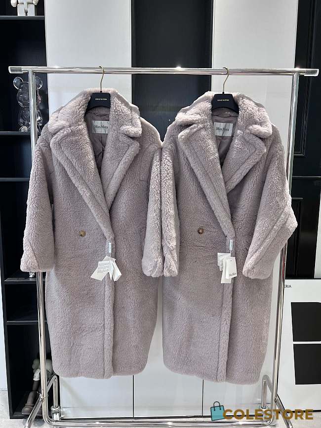 Colestore Max Mara Taddy Fur Long Coat Grey - 1