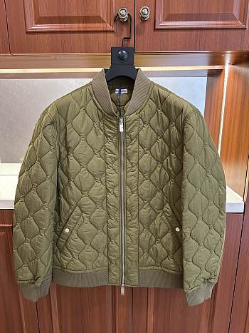 Colestore Burberry Quilted Nylon Bomber Jacket Grey Green 