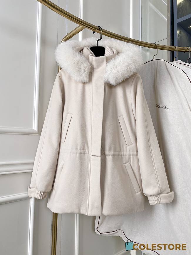 Colestore Loropiana Winter Long Coat With Fur Hat Beige - 1