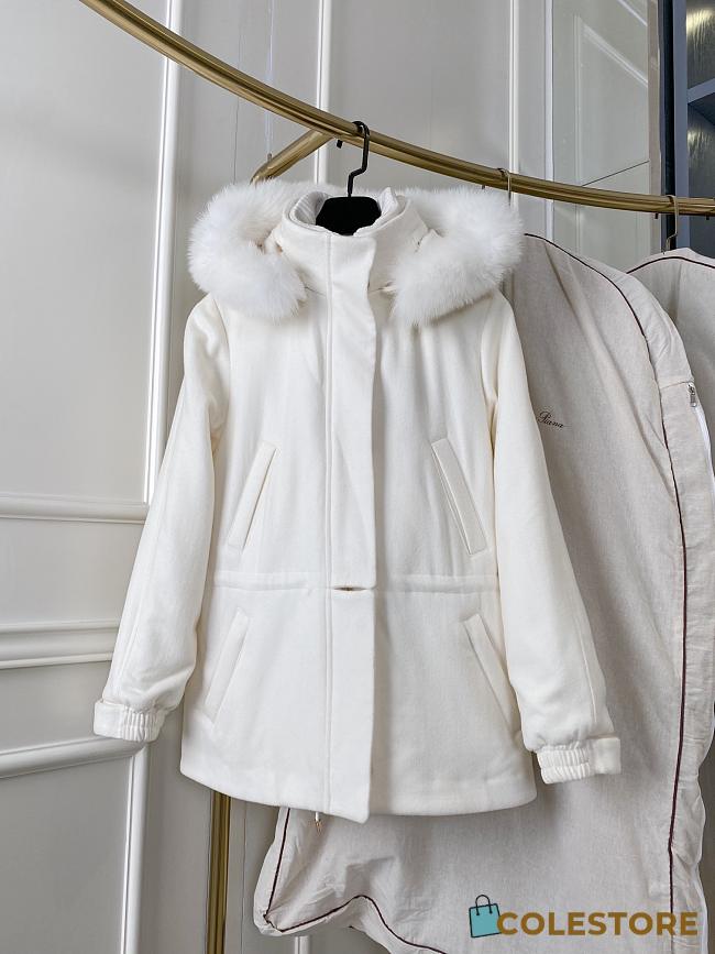 Colestore Loropiana Winter Long Coat With Fur Hat White - 1