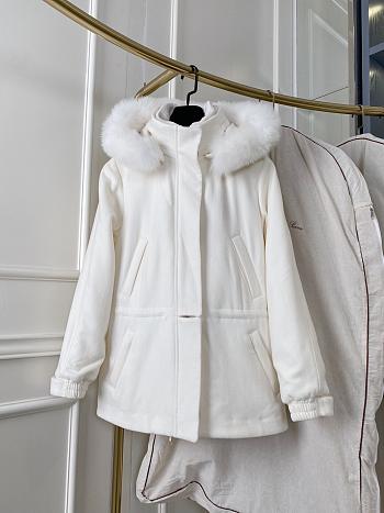 Colestore Loropiana Winter Long Coat With Fur Hat White