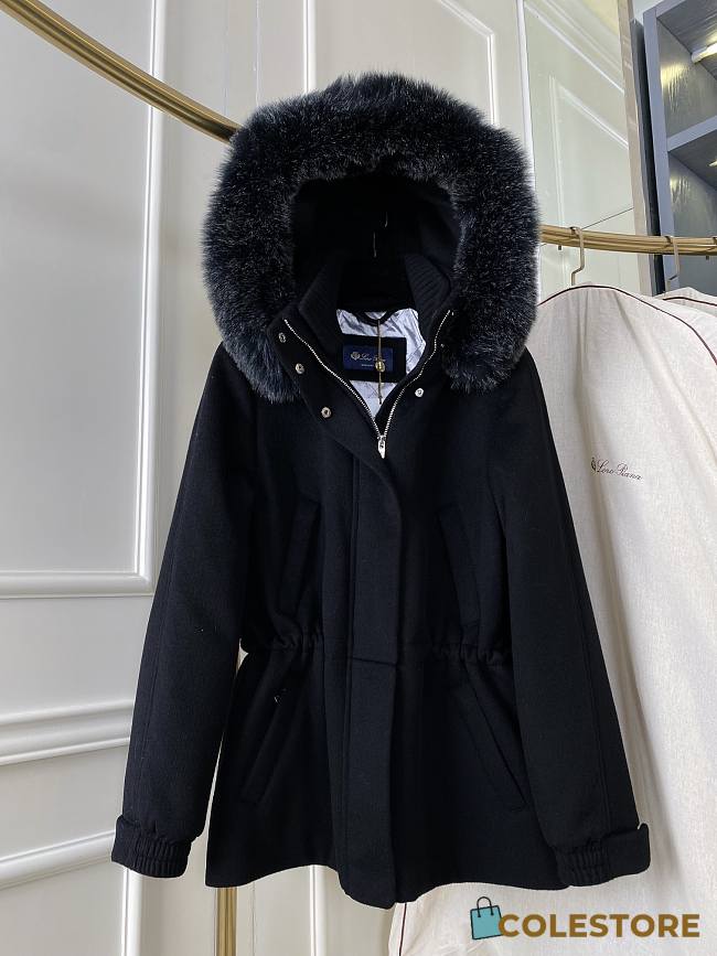 Colestore Loropiana Winter Long Coat With Fur Hat Black - 1