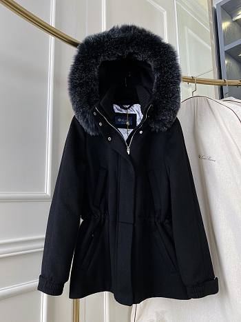 Colestore Loropiana Winter Long Coat With Fur Hat Black