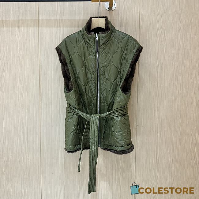 Colestore Loropiana Short Puffer Fur Reversable Green/ Brown - 1