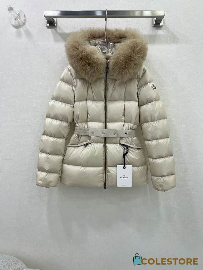 Colestore Moncler Women's Boed Down Jacket with Shearling Hood Trim Black White - 1